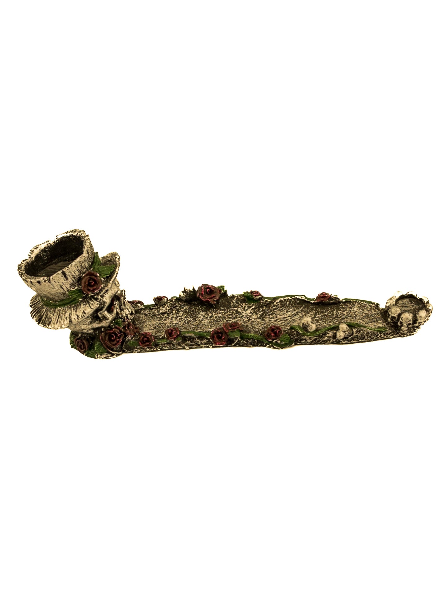 SKULL WITH ROSES BOAT INCENSE BURNER