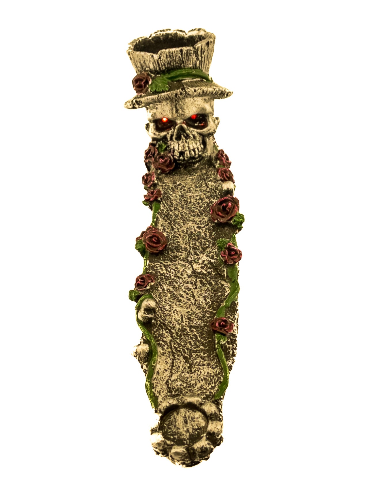 SKULL WITH ROSES BOAT INCENSE BURNER