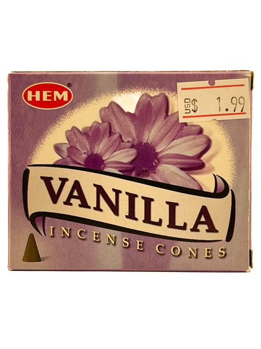 VANILLA HEM INCENSE CONES 10PC